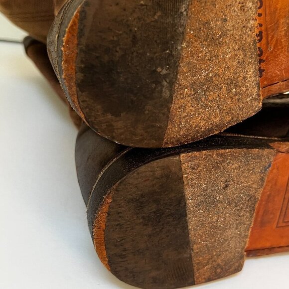 Frye Paige Short Riding Boots Brown Canvas & Leather Pull On Mid Calf 6.5 (READ) - Picture 12 of 15